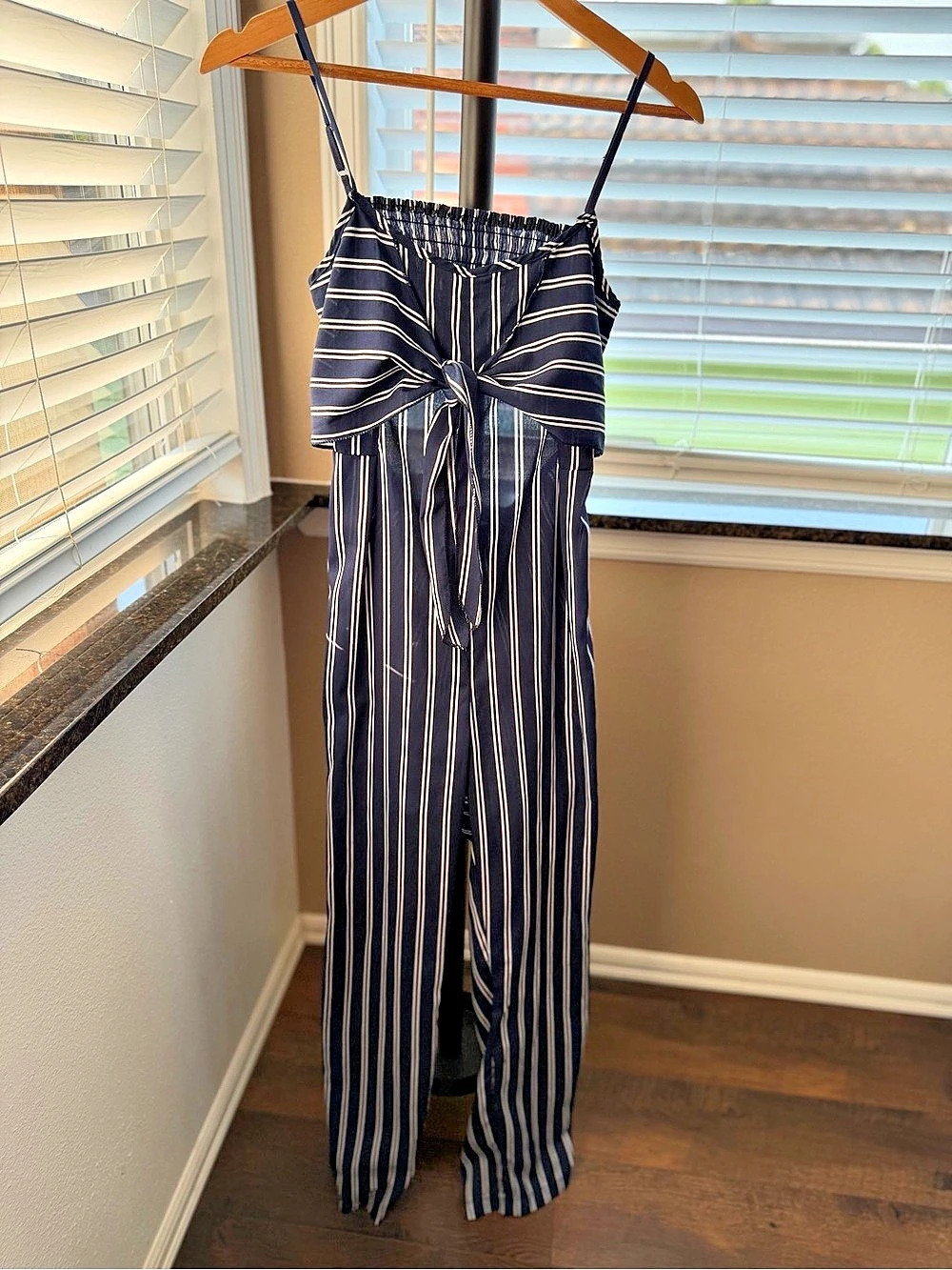 Striped Wide Leg Jumpsuit in Blue & White